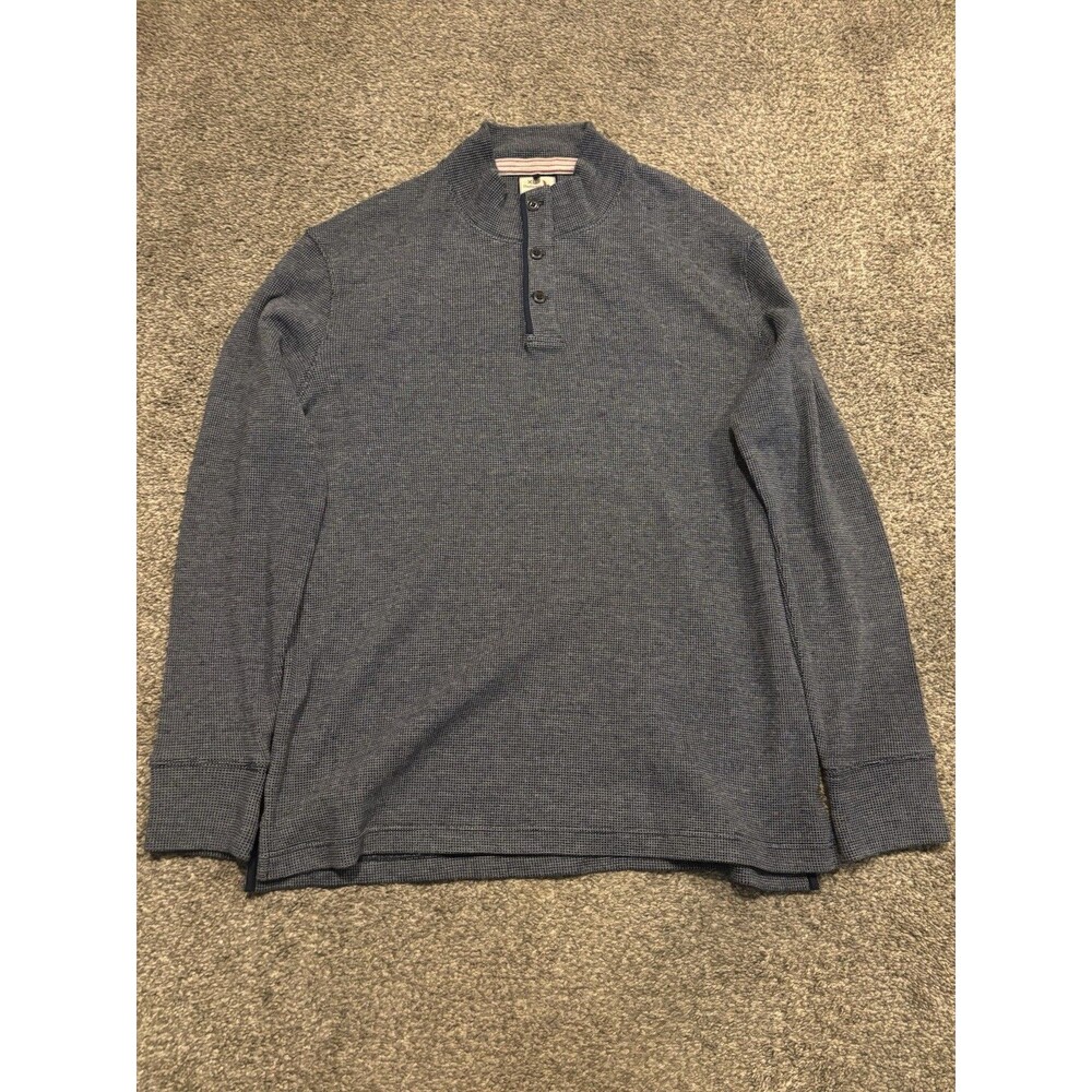 RELWEN Waffle Mock Neck Sweater Shirt Mens XL Blue Huckberry Thermal Button